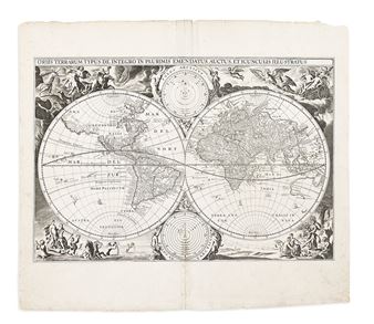 (WORLD.) [Cornelis Danckerts]. Orbis Terrarum Typus de Integro in Plurimis Emendatus, Auctus, et Icunculis Illustratus. - Cornelis Danckerts