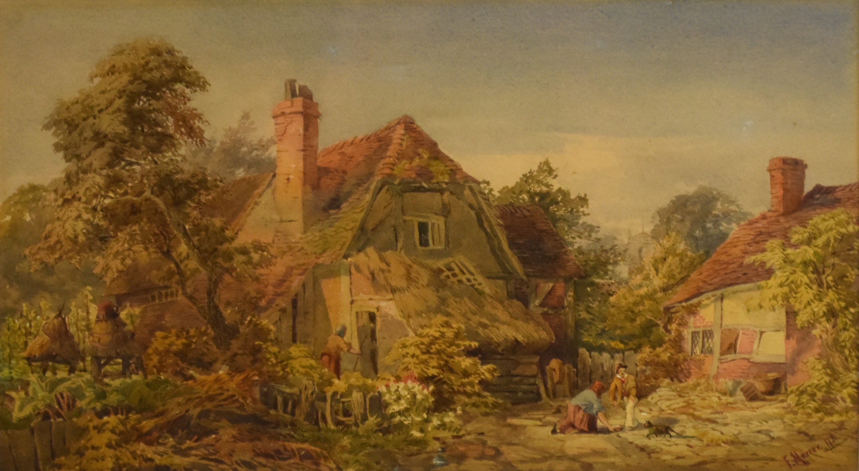 Frederick Mercer | Couple feeding a cat in the yard, in a Country ...