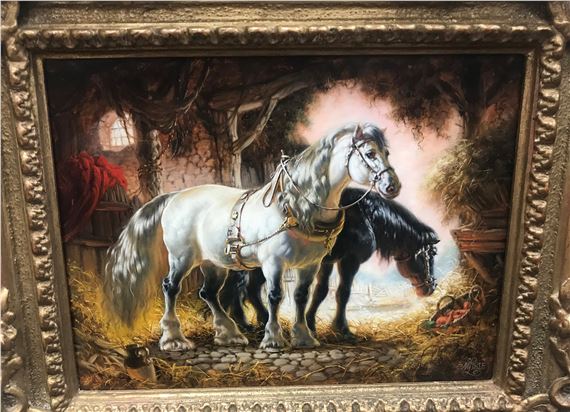 Shire horses in a stable - Margaret Lisle