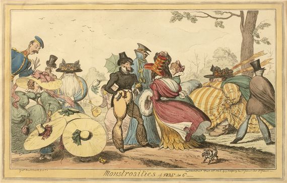 'Monstrosities of 1825 & 6'. hand-coloured etching by George Cruikshank, 1825