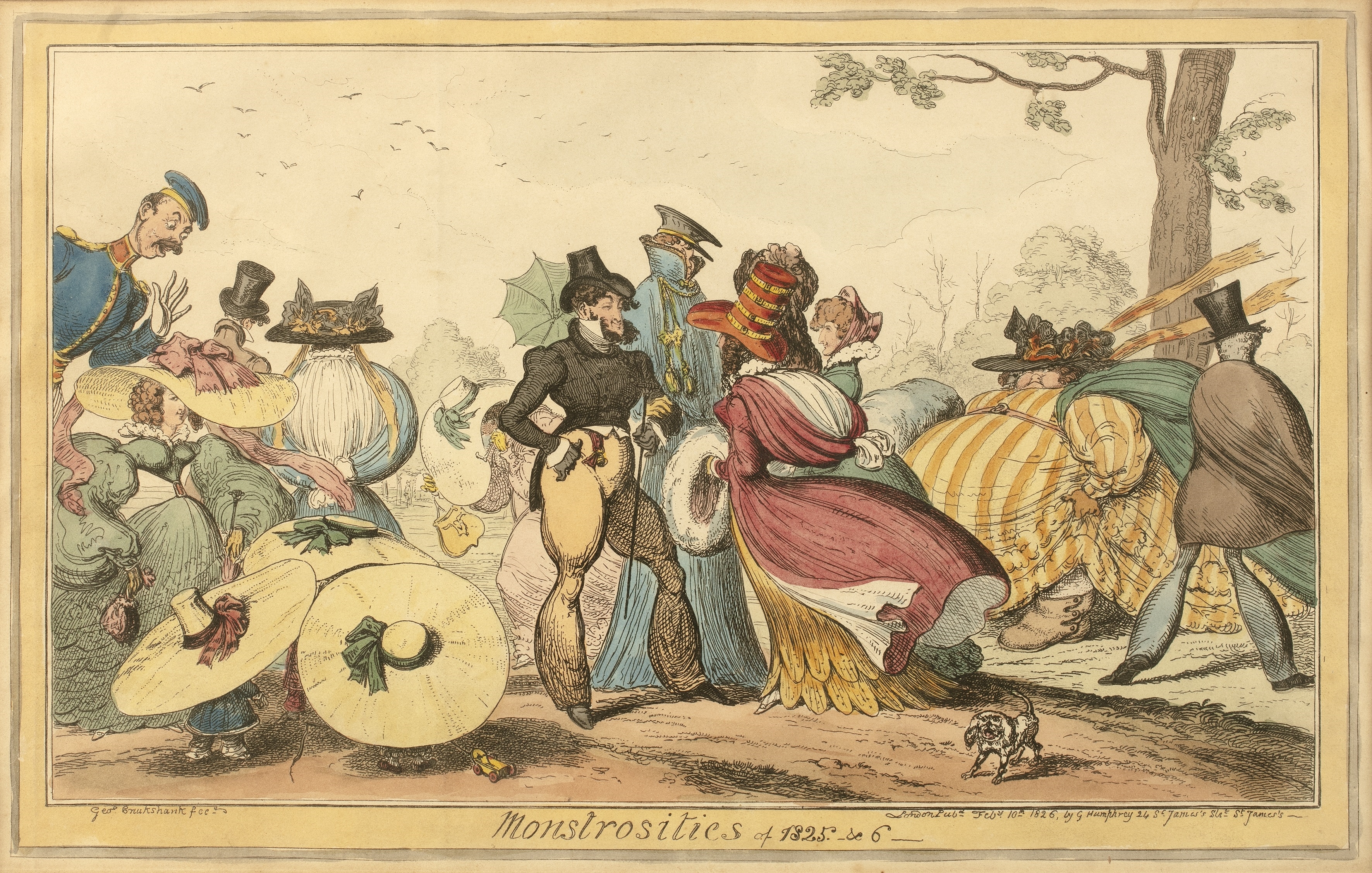 Artwork by George Cruikshank, 'Monstrosities of 1825 & 6'. hand-coloured etching, Made of coloured etching