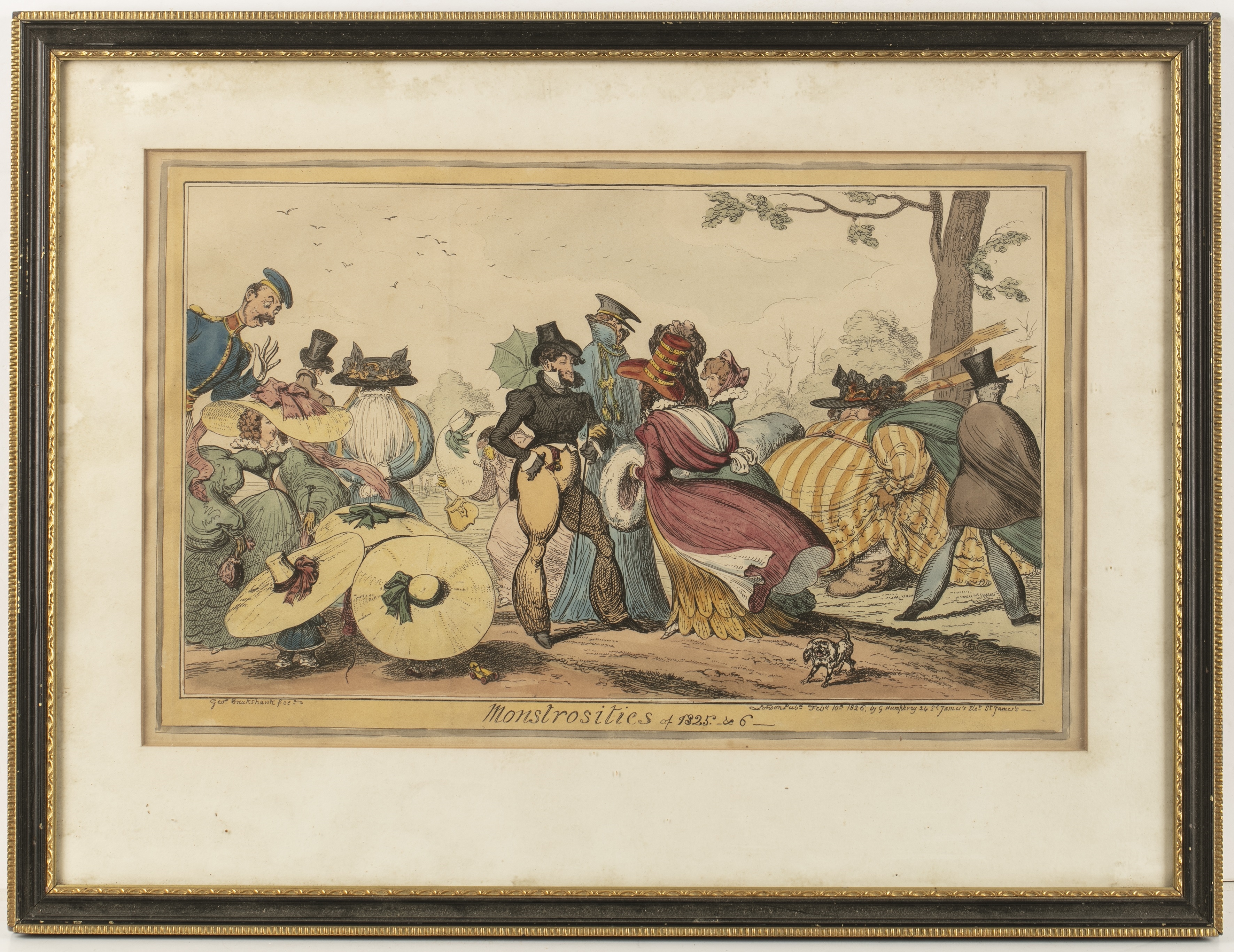 Artwork by George Cruikshank, 'Monstrosities of 1825 & 6'. hand-coloured etching, Made of coloured etching