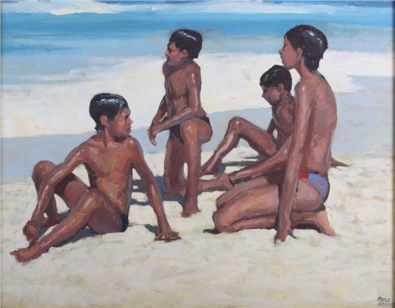 Four Boys on a Sandy Beach by Pablo Matania, 20th century