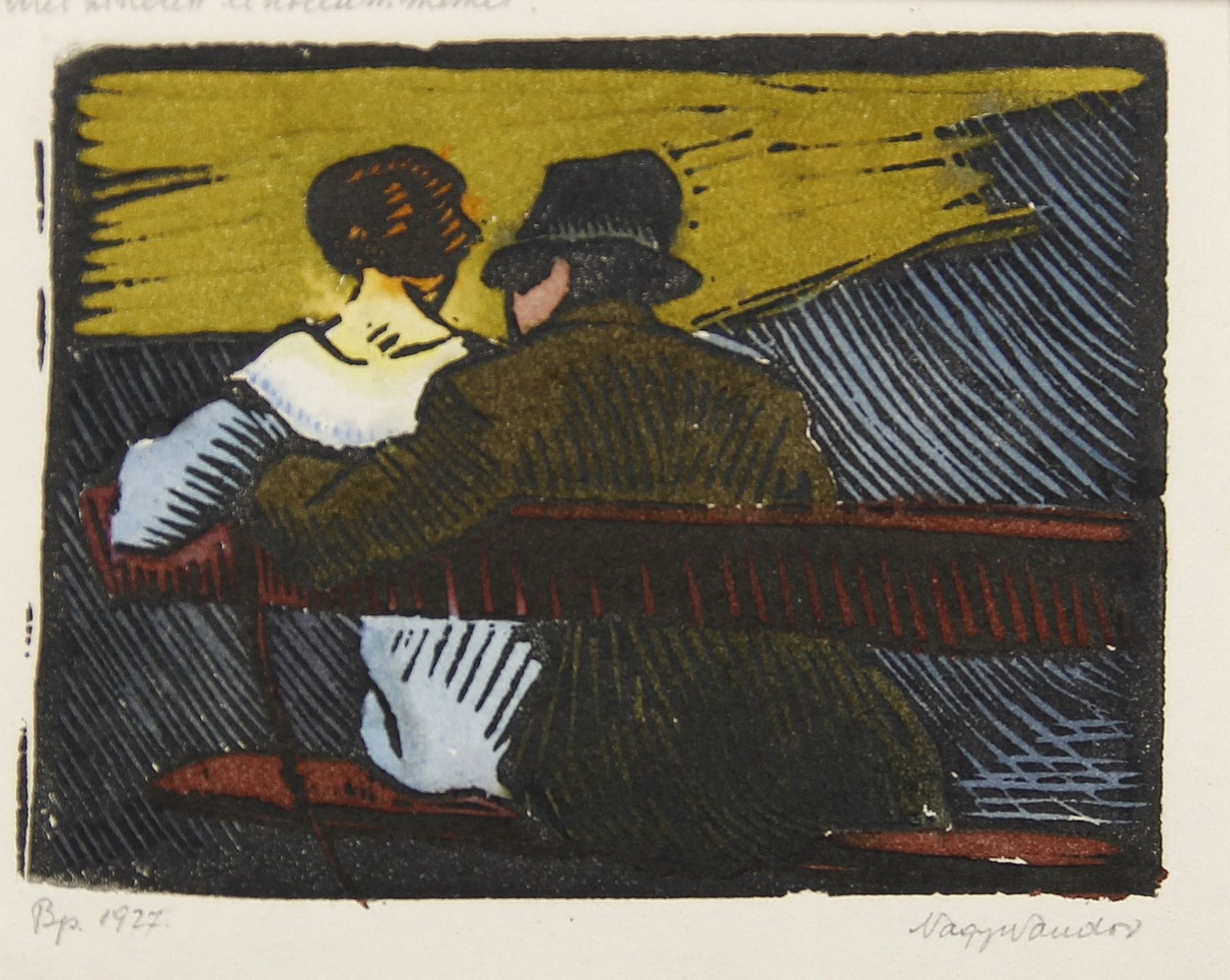 Artwork by Nagy Nándor, Szerelmespár, Made of linocut, watercolor