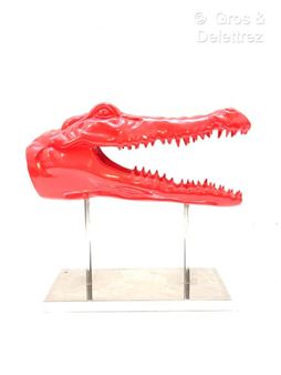 François RAMBAUD (20th-20th) Crocodile head Red resin sculpture mounted on a stainless steel base. Signed Limited - François Rambaud