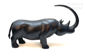 François RAMBAUD (20th-21st) Rhinoceros Sculpture in black polyester resin. Limited - François Rambaud
