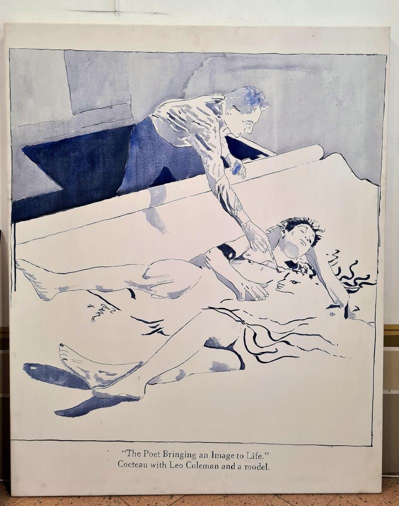 Artwork by Jane Kaplowitz, The poet bringing an image to life cocteau with Leo Coleman and a model, Made of Acrylic on canvas