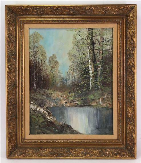 Forest landscape with pond and figure - Kort