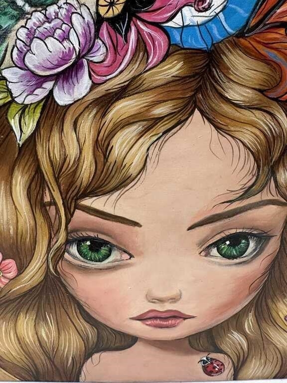 Artwork by Skye Becker-Yamakawa, Faithful Green Bird, Made of acrylic on wood