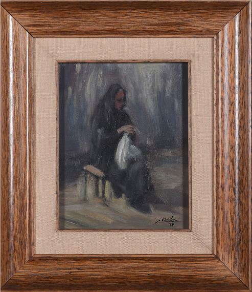 "Anciana cosiendo" by Víctor Manuel Corcoba y Conde