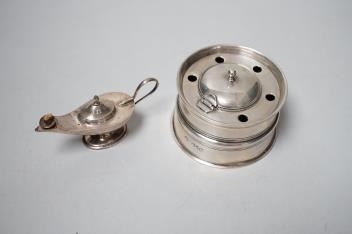 A late Victorina silver inkwell with five pen recesses by John Barnard, 1889