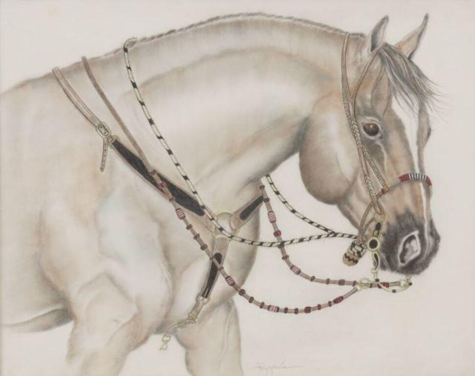 Artwork by Ray Krebs, Quarter Horse with Rope Halter, Made of mixed media drawing on paper