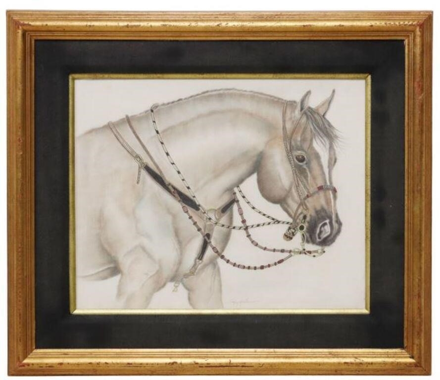 Artwork by Ray Krebs, Quarter Horse with Rope Halter, Made of mixed media drawing on paper