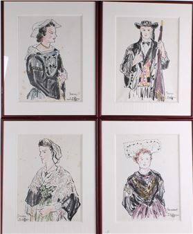 Etudes de costumes bretons (Vannes, Sarzeau, Hennebont) - Jean Coffin