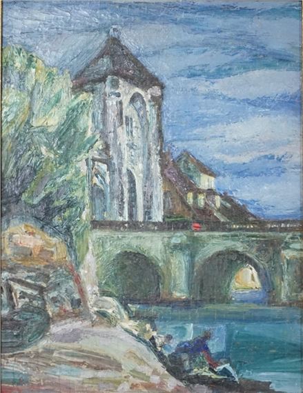 Église avec pont by Eugene Nys