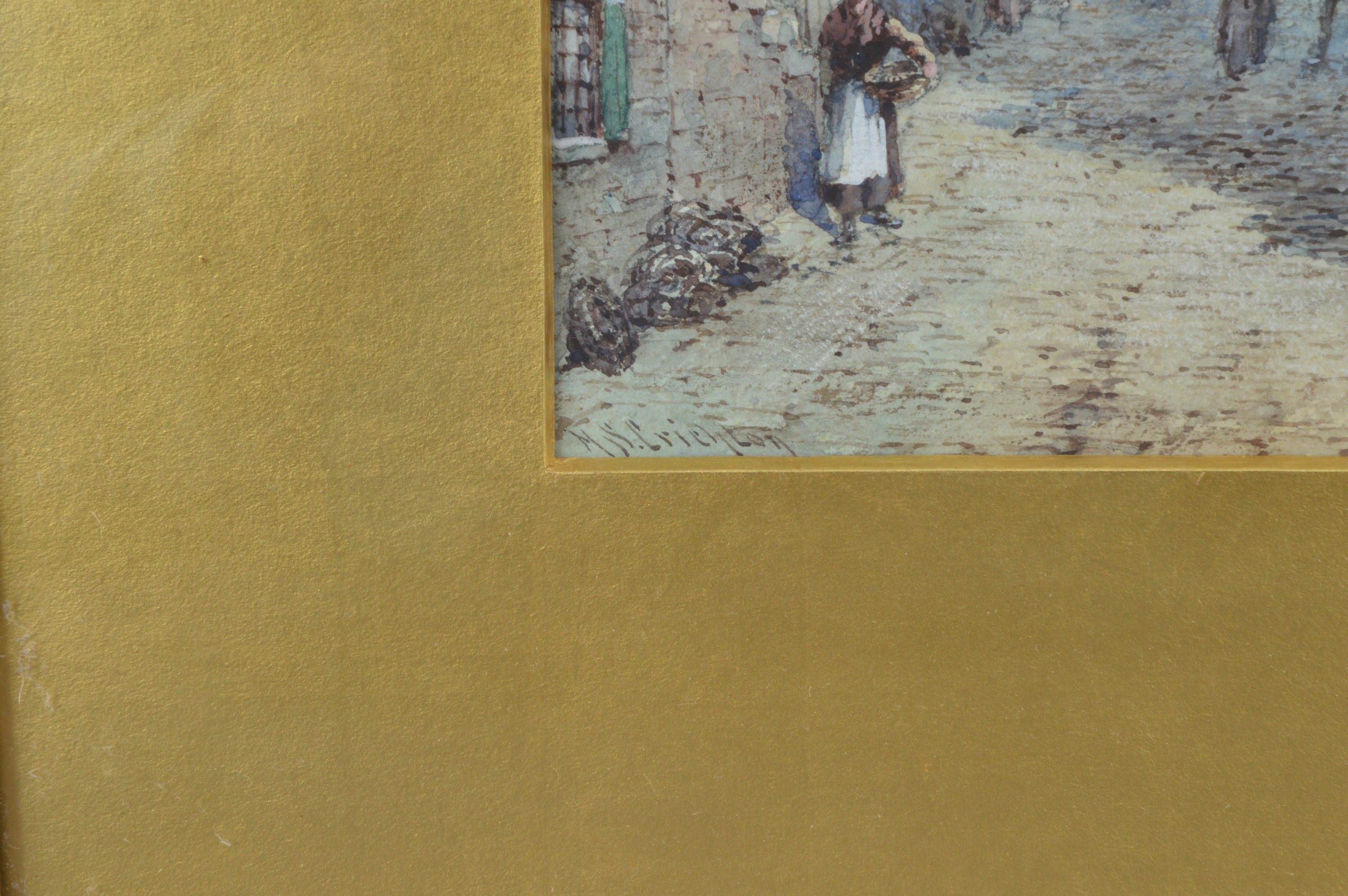 Artwork by Neil Stuart Crichton, a pair of architectural street watercolours, Made of glazed and mounted