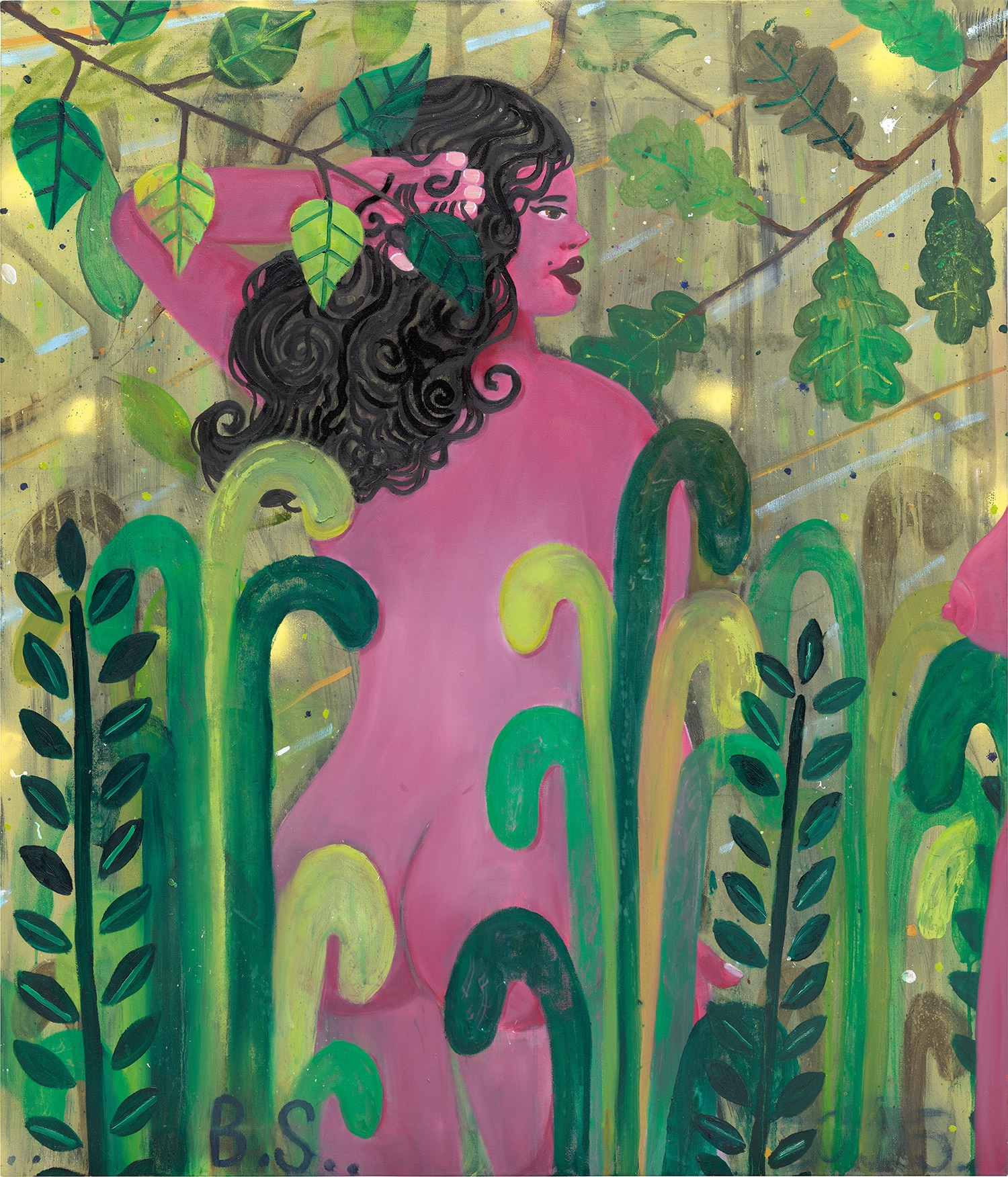 Artwork by Ben Sledsens, Two Girls in the Forest, Made of oil, acrylic and spray paint on canvas