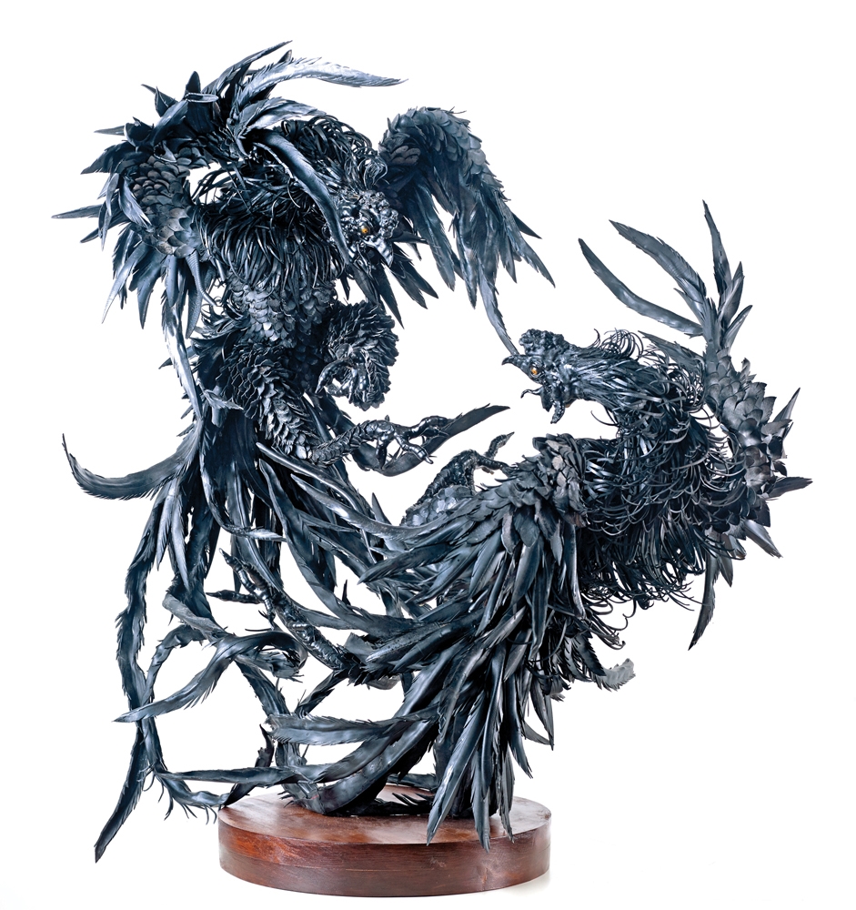 Artwork by I Made Santika Putra, Perang Satha, Made of used inner tires