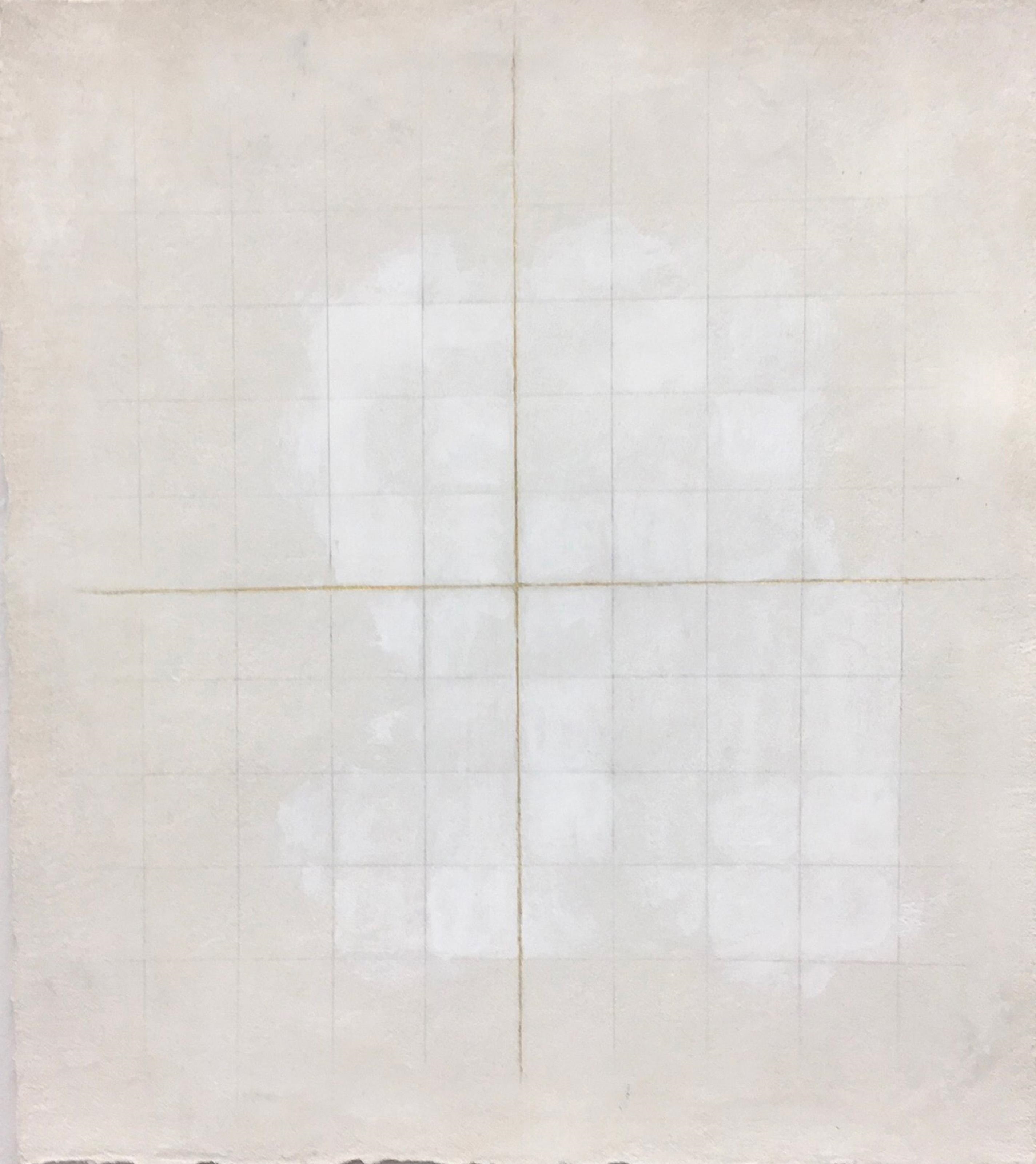 Artwork by Florina Sbircea, WHITE CITY I, Made of Acrylic, 24K Gold Leaf and Silverpoint on Arches