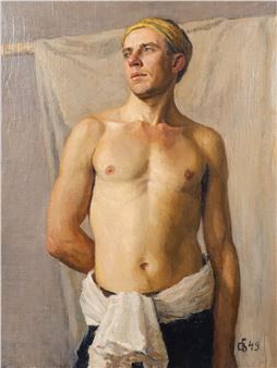 Portrait of Half Clad Man Standing - Orest Georgievich Betekhtin