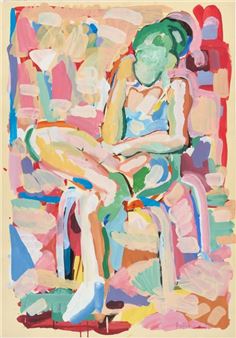 Auf einem Stuhl sitzende, lesende junge Frau - Ulrich Pförtner