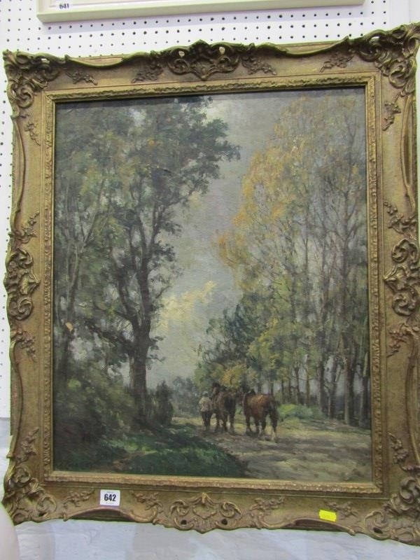 George Leon Little | Leading the horses through the avenue of trees ...