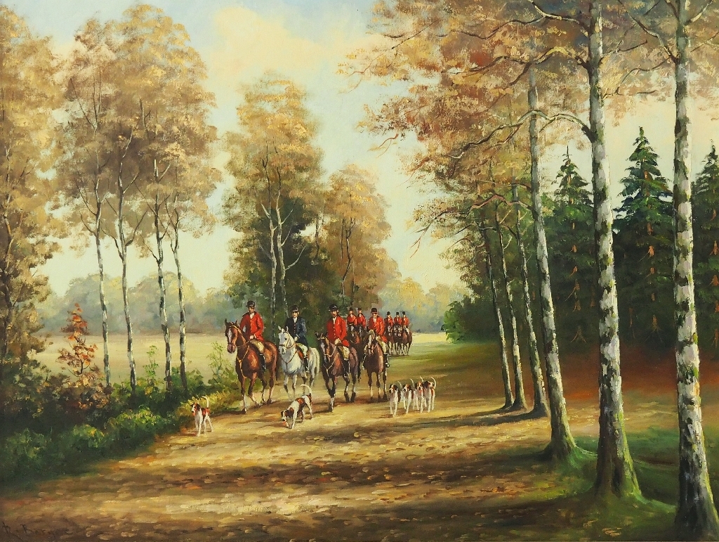 R. Berger | Ausritt zur Parforcejagd in herbstlicher Landschaft | MutualArt
