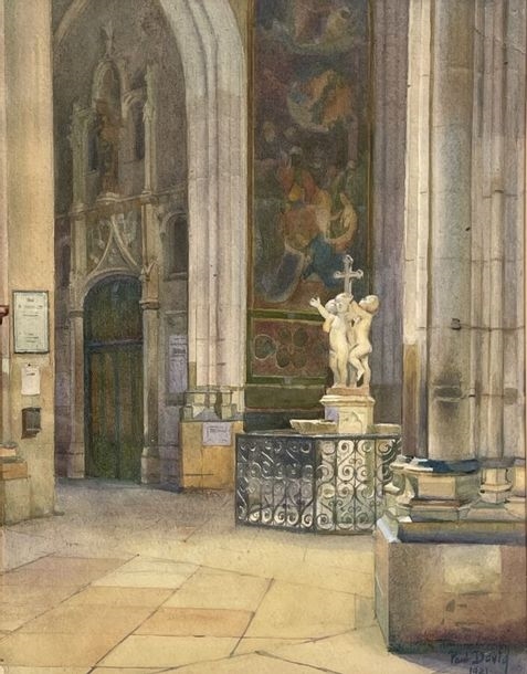 Artwork by David Paul, View of the Church of Saint Germain l'Auxerrois, Made of watercolor drawing