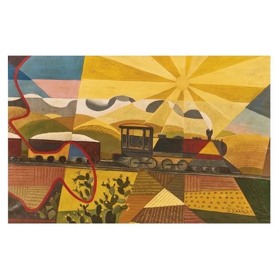 Treno del sale paesaggio simultaneo by Giulio d’Anna, 1929-30