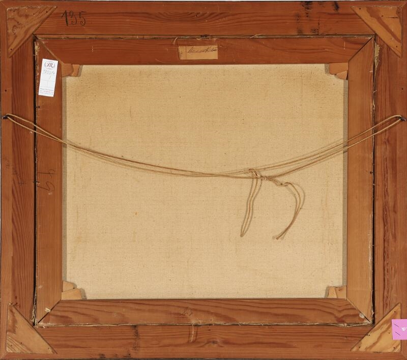 Artwork by Marinus Nielsen, A farm interior presumably from Laesoe, Made of Oil on canvas