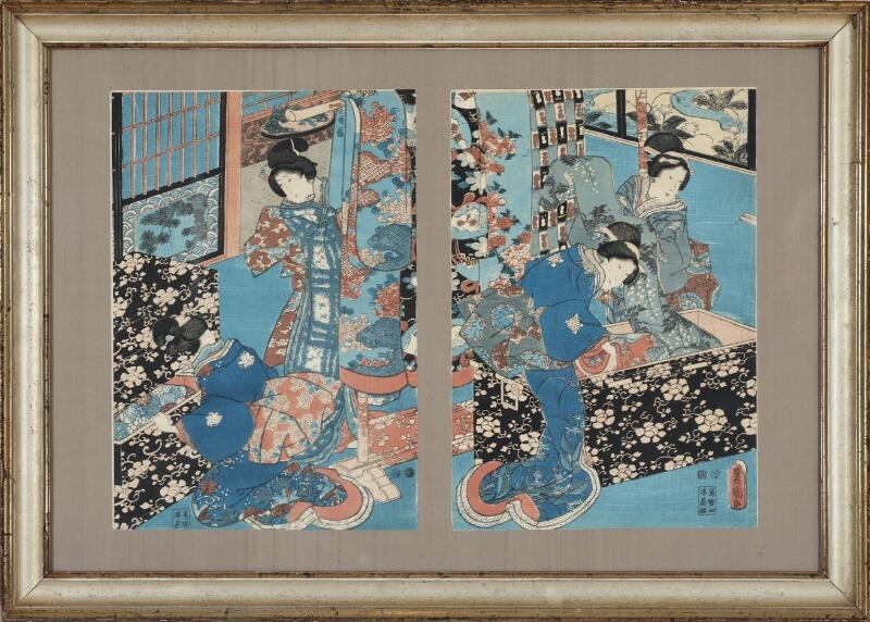 Utagawa Kunisada | A pair of wood block prints depicting beautiful ...