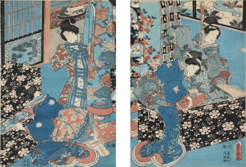 Utagawa Kunisada | A pair of wood block prints depicting beautiful ...