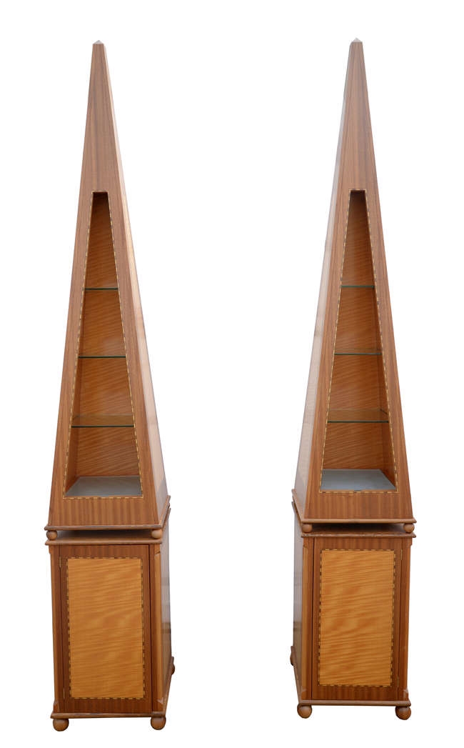 Artwork by Andrew Varah, a pair of obelisk display cabinets, Made of black walnut