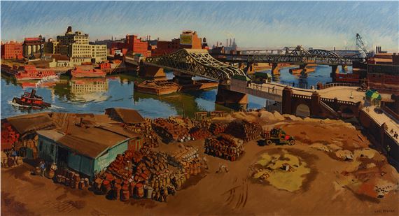 Along the Harlem River, New York by Saul Berman, Painted circa 1934