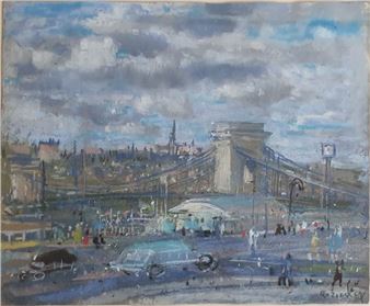 Paysage urbain au pont - Gyorgy Ruzisckay