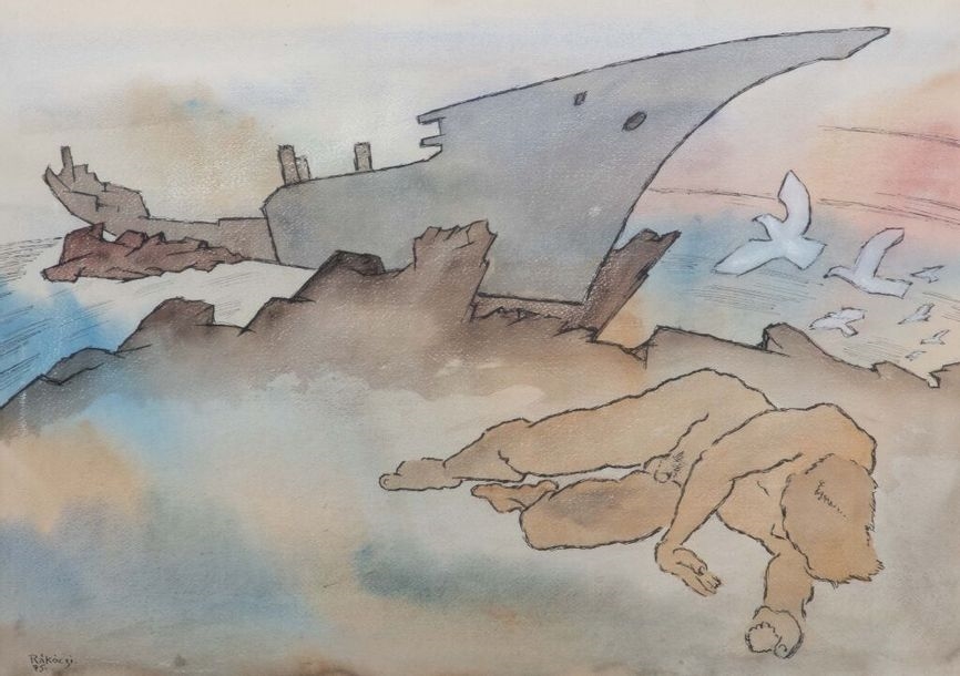 Basil Ivan Rakoczi | Nude reclining on a beach (1975) | MutualArt