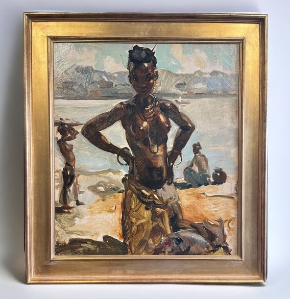 Artwork by Clement Serneels, Fish carriers returning from fishing along the Congo River, Made of Oil on canvas