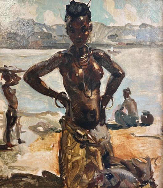 Artwork by Clement Serneels, Fish carriers returning from fishing along the Congo River, Made of Oil on canvas