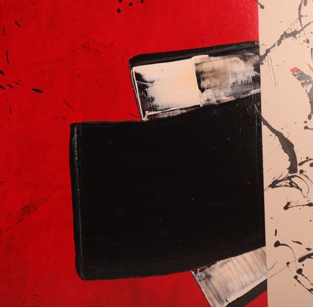 Artwork by Marc Loiseau, COMPOSITION AU FOND ROUGE, Made of Acrylic, natural pigments and vinyl binder on canvas