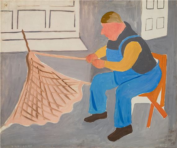 Man Knitting a Net, 1923 by Myron Lechay, 1923