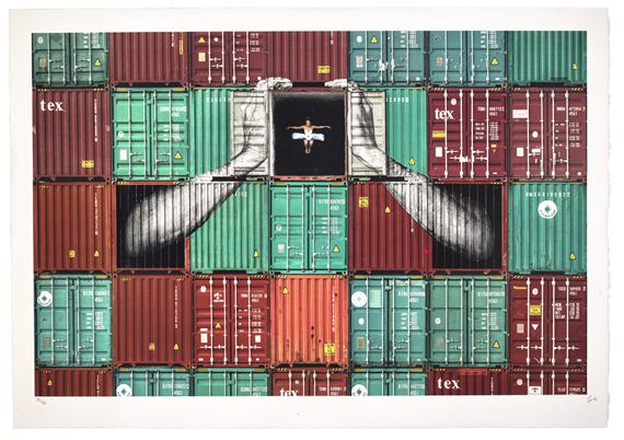 Ballerina in Containers, Holding Tight, Le Havre, France by JR, 2022