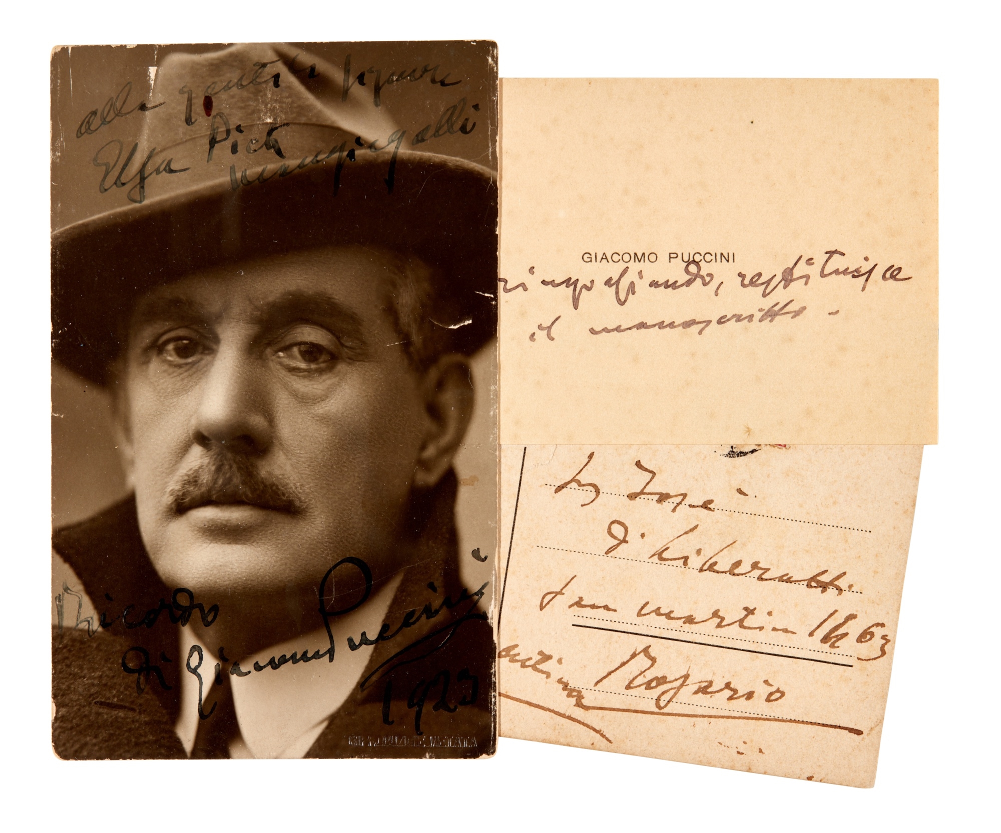 G. Puccini. Photograph signed and inscribed by Giacomo Puccini, 1923