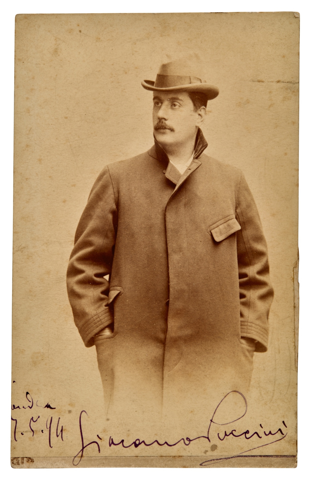 G. Puccini. Fine early photograph signed, 7 by Giacomo Puccini, May 1894