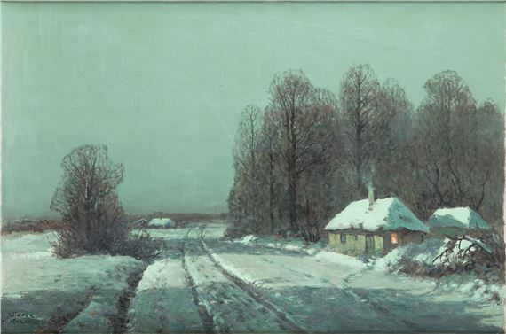 Wiktor Korecki | Winter evening oil/canvas | MutualArt