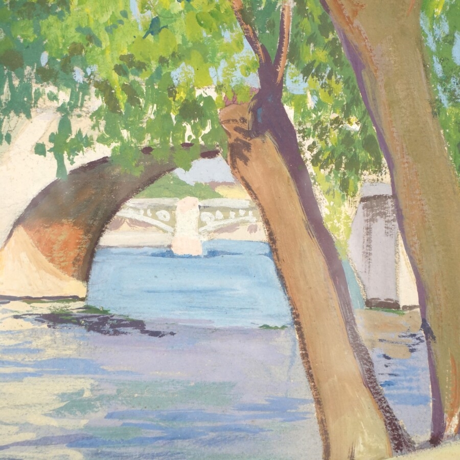 Artwork by André Meaux Saint-Marc, Bord de seine, Made of Gouache on paper