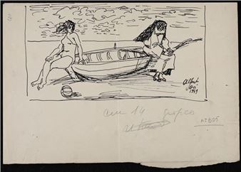 Marina con due figure sulla barca - Alberto Sani