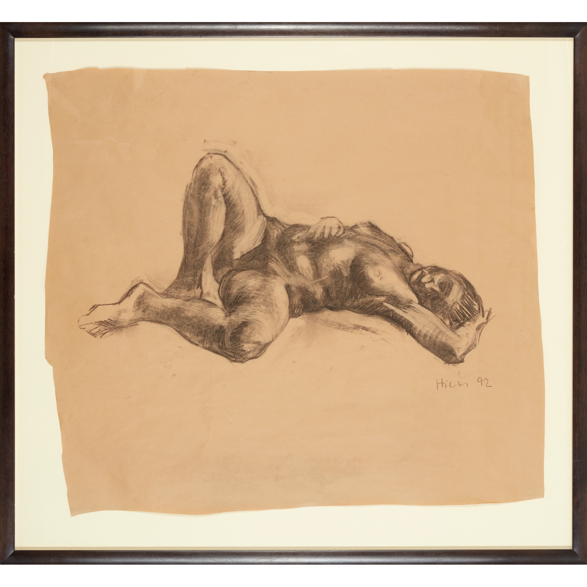 Artwork by Nicola Hicks, NUDE - 1992, Made of charcoal on brown paper