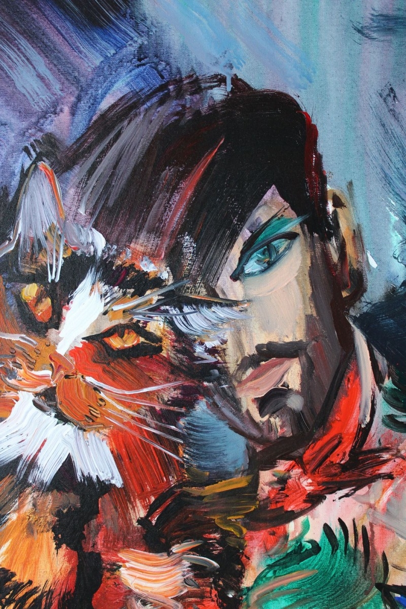 Artwork by Aivis Pīzelis, With a cat, Made of Canvas, acrylic