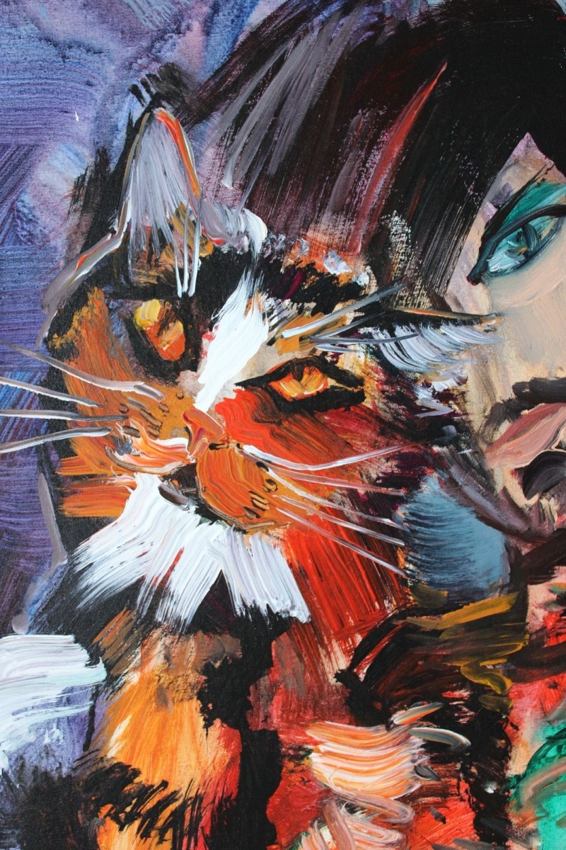 Artwork by Aivis Pīzelis, With a cat, Made of Canvas, acrylic