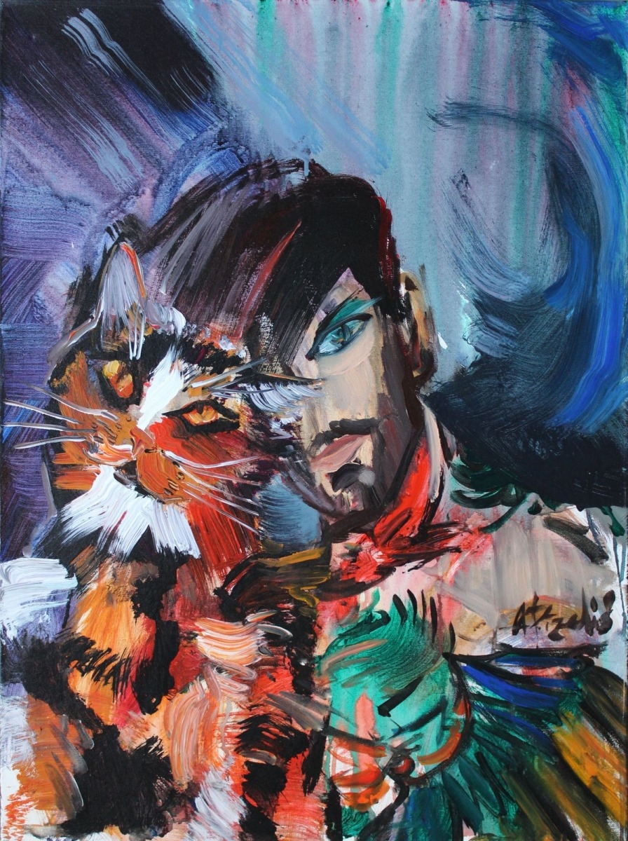 Artwork by Aivis Pīzelis, With a cat, Made of Canvas, acrylic